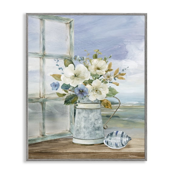 Stupell Industries French Country Seaside Floral Bouquet Window Gray Framed Giclee Art, 24 x 30, by Carol Robinson
