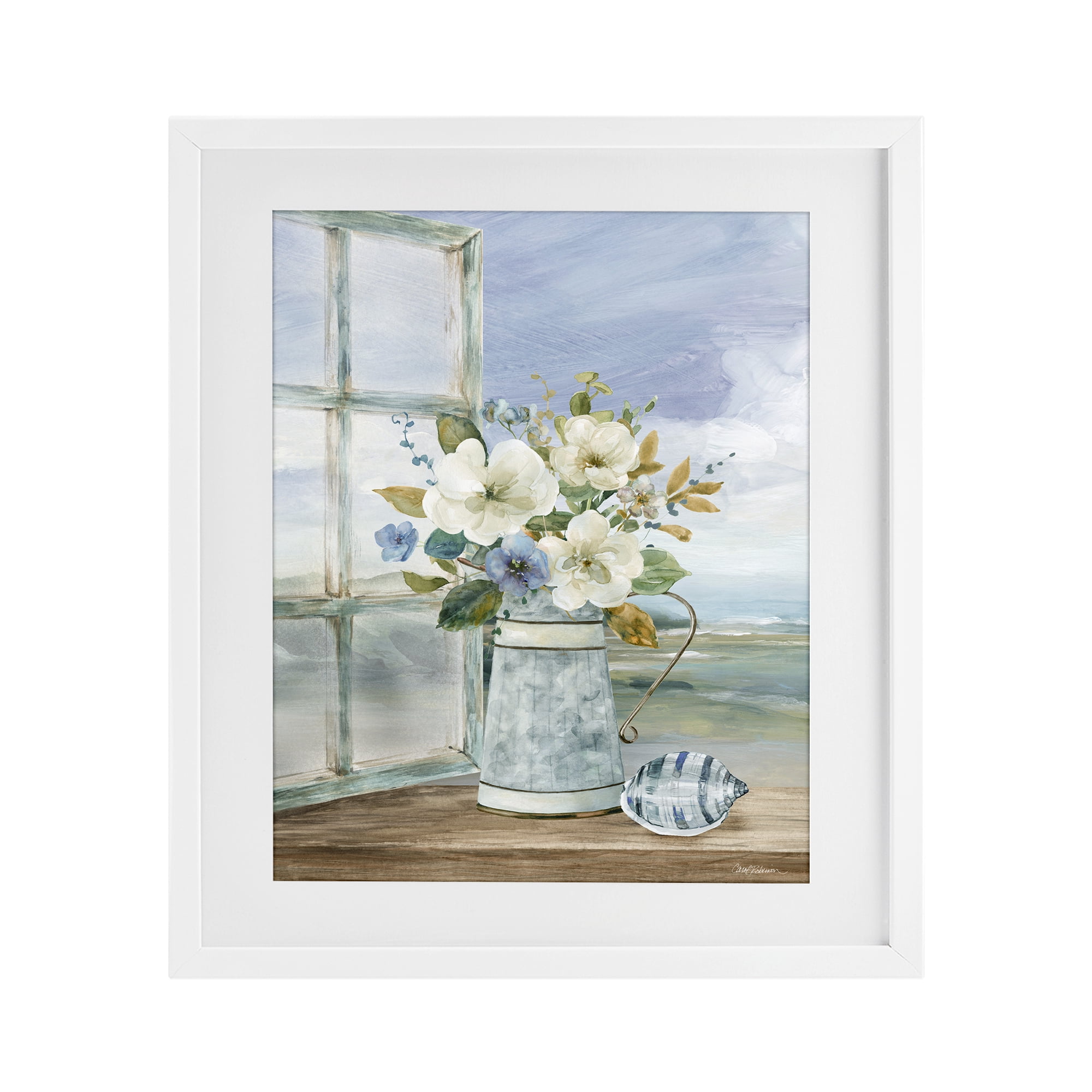 Stupell Industries Seaside Floral Bouquet Window White Framed Print Under Glass, design by Carol Robinson