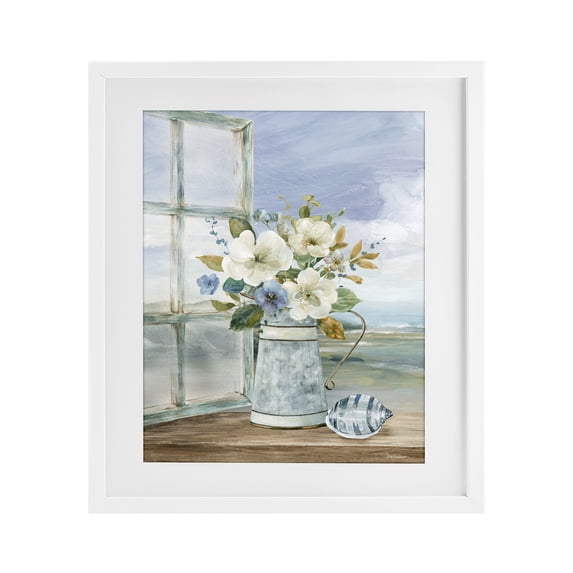 Stupell Industries French Country Seaside Floral Bouquet Window White Framed Print Under Glass, 13 x 16, by Carol Robinson
