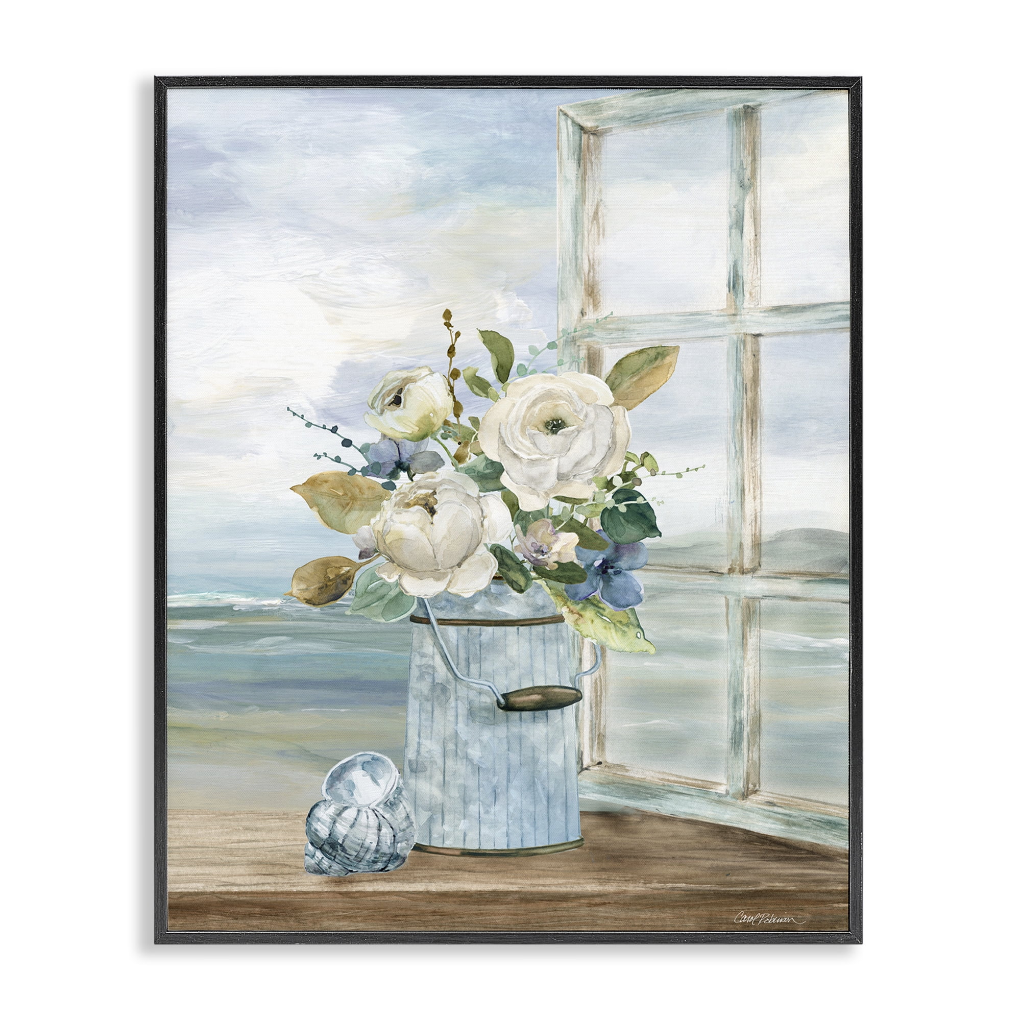 Stupell Industries Seaside Florals on Windowsill Black Framed Giclee Art, design by Carol Robinson