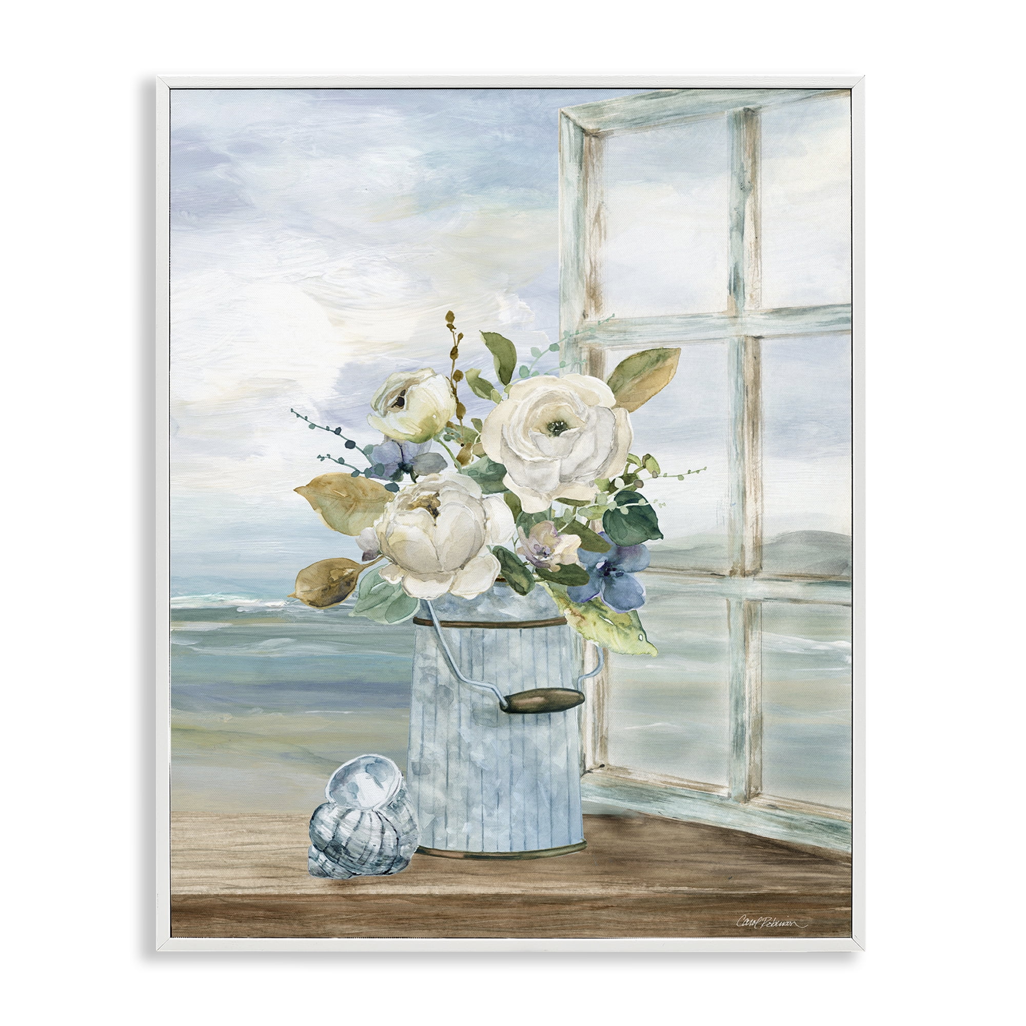 Stupell Industries Seaside Florals on Windowsill White Framed Giclee Art, design by Carol Robinson
