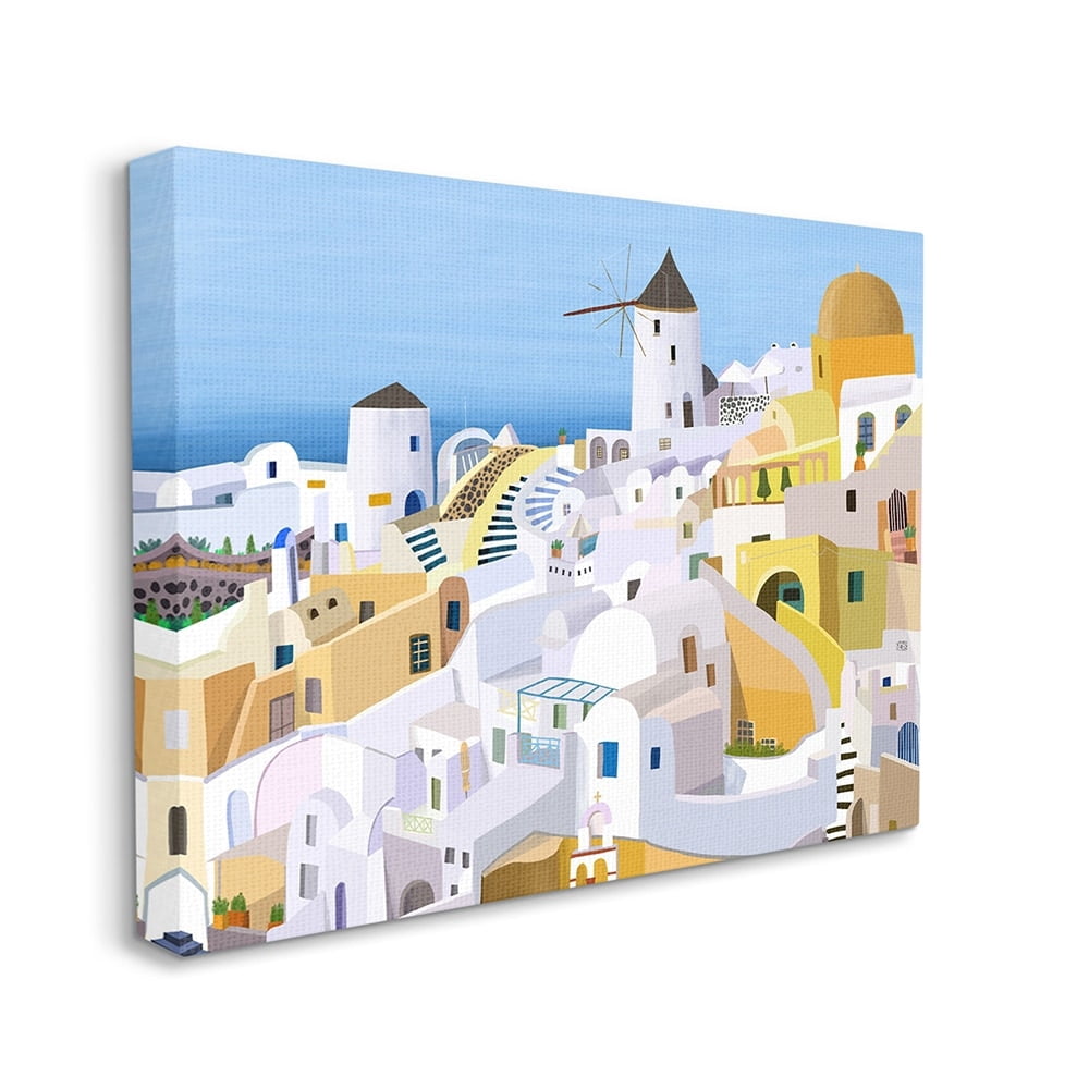 Stupell Industries Seaside Greek Cityscape White Yellow Buildings Canvas Wall Art by Carla Daly