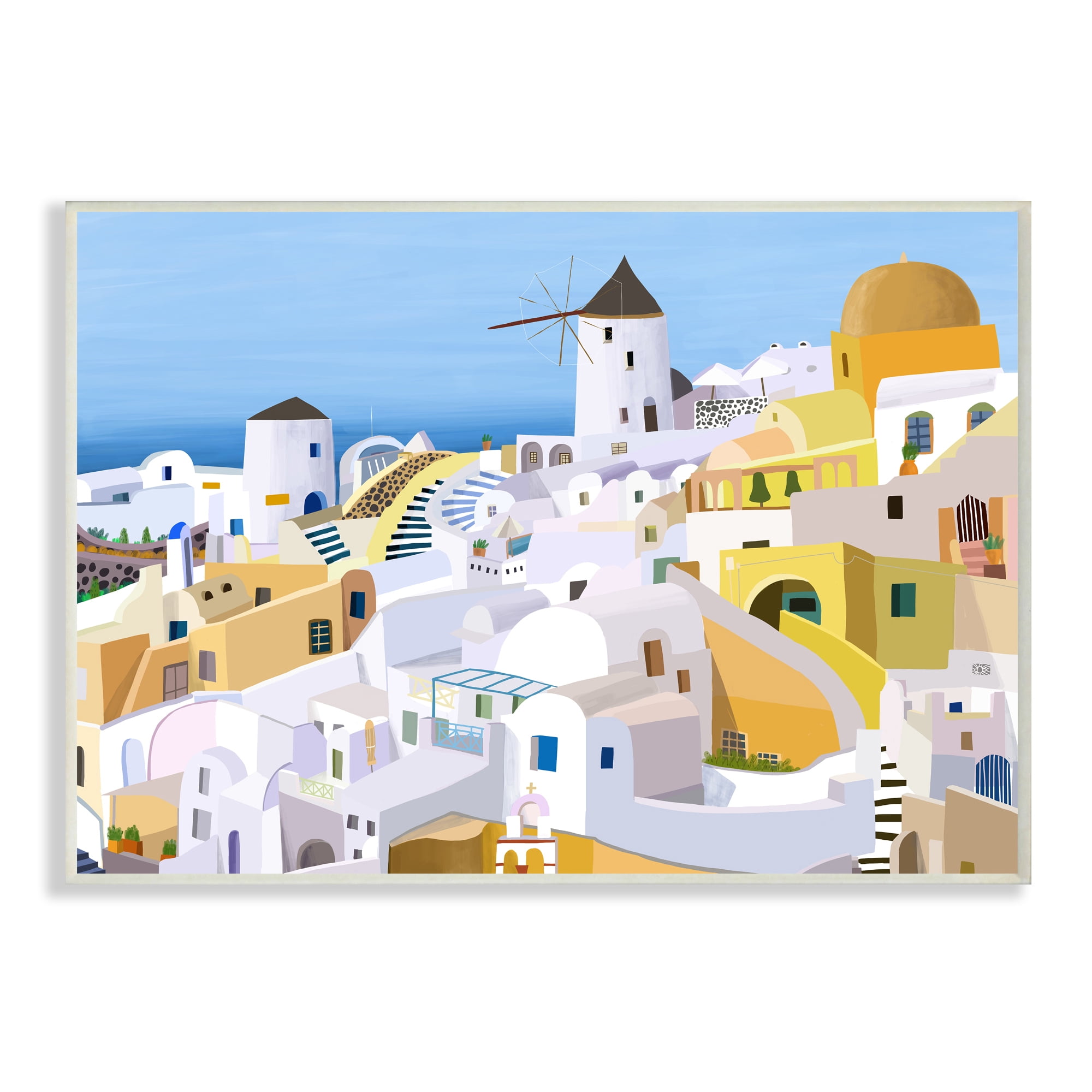 Stupell Industries Seaside Greek Cityscape White Yellow Buildings Wall Plaque by Carla Daly
