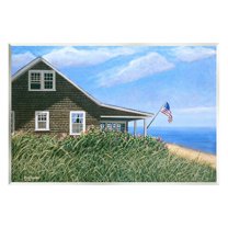 Stupell Industries Seaside House American Flag Peaceful Coastal Home Painting Unframed Art Print Wall Art, Design by Tom Mielko