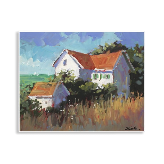 Stupell Industries Seaside House with Ocean View Cottage Painting Unframed Art Print Wall Art, 14 x 11