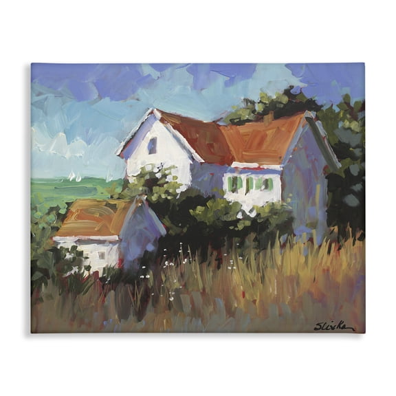 Stupell Industries Seaside House with Ocean View Cottage Painting Wrapped Canvas Canvas Art Print Wall Art, 20 x 16