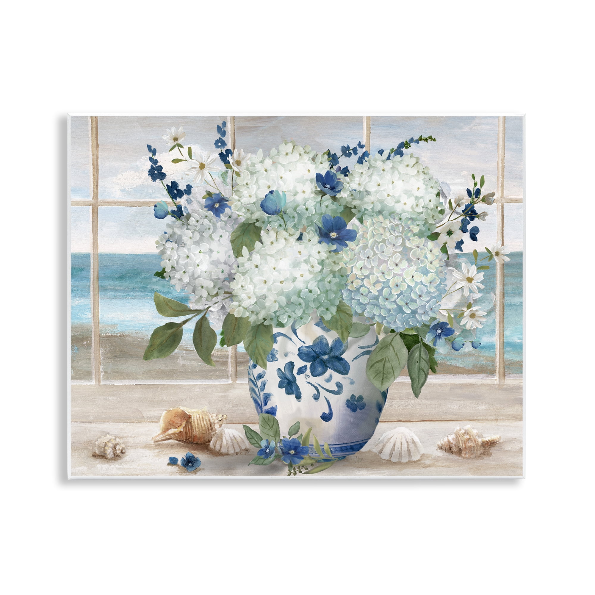 Stupell Industries Seaside Hydrangea Bouquet in Window Wall Plaque Art, design by Nan