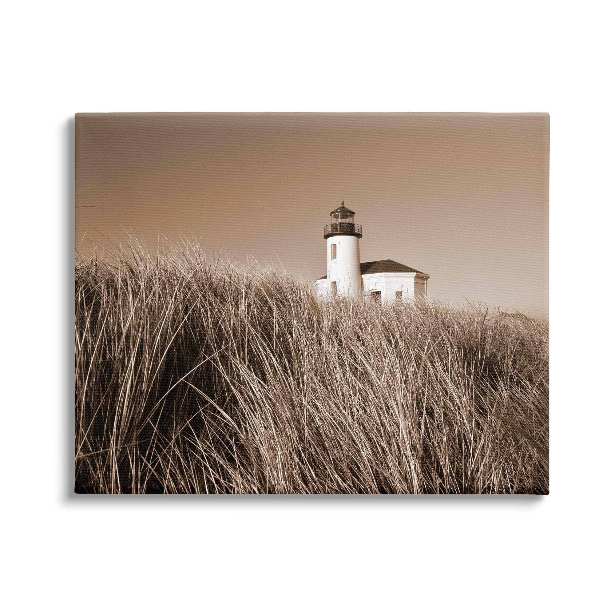 Stupell Industries Seaside Lighthouse Beach Grasses Photography Coastal Photography Gallery Wrapped Canvas Print Wall Art