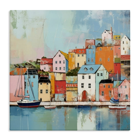 Stupell Industries Seaside Neighborhood Painting Transportation Painting Gallery Wrapped Canvas Art Print Wall Art, 30 x 30