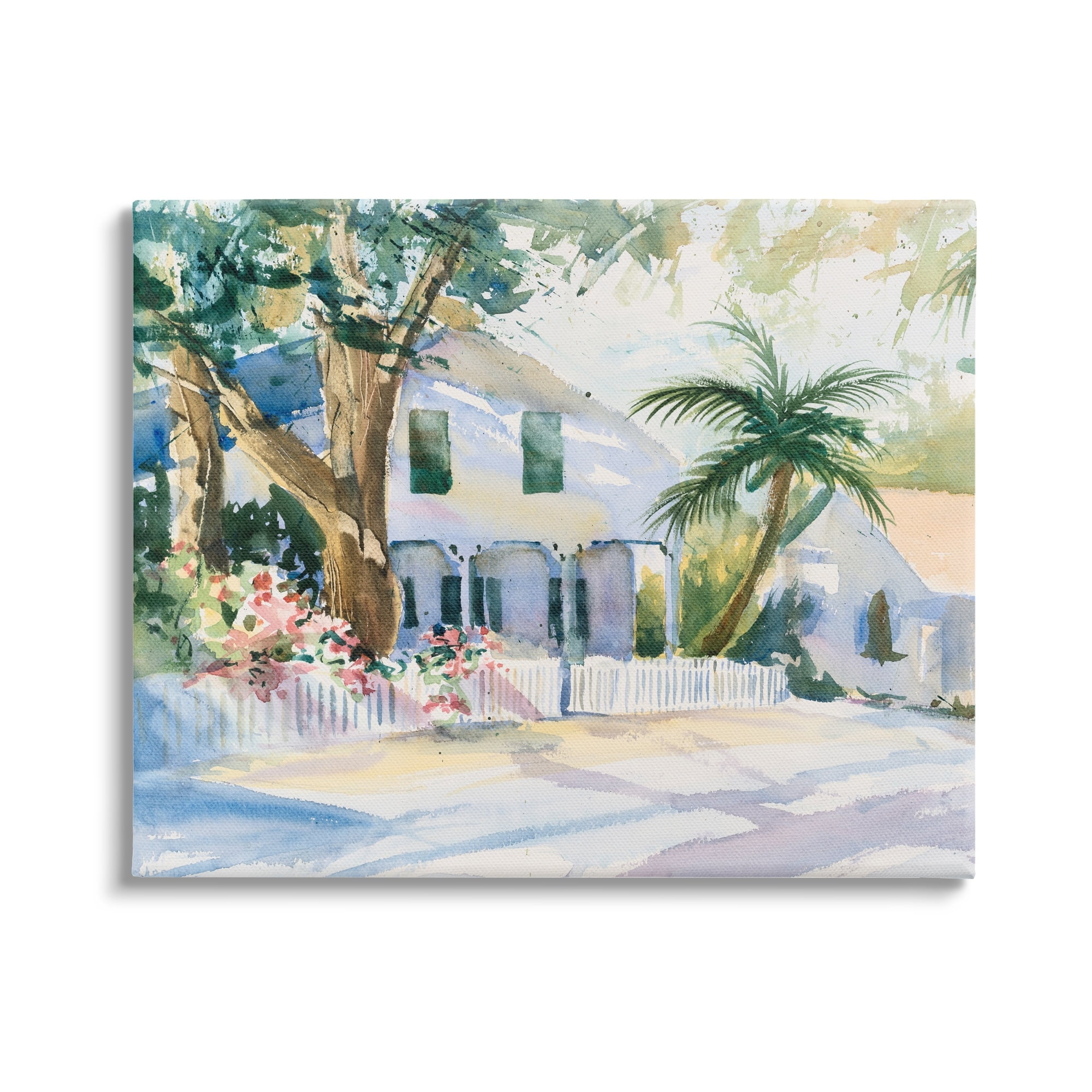 Seaside Neighborhood Palm Trees Coastal Canvas Art 20" x 16"