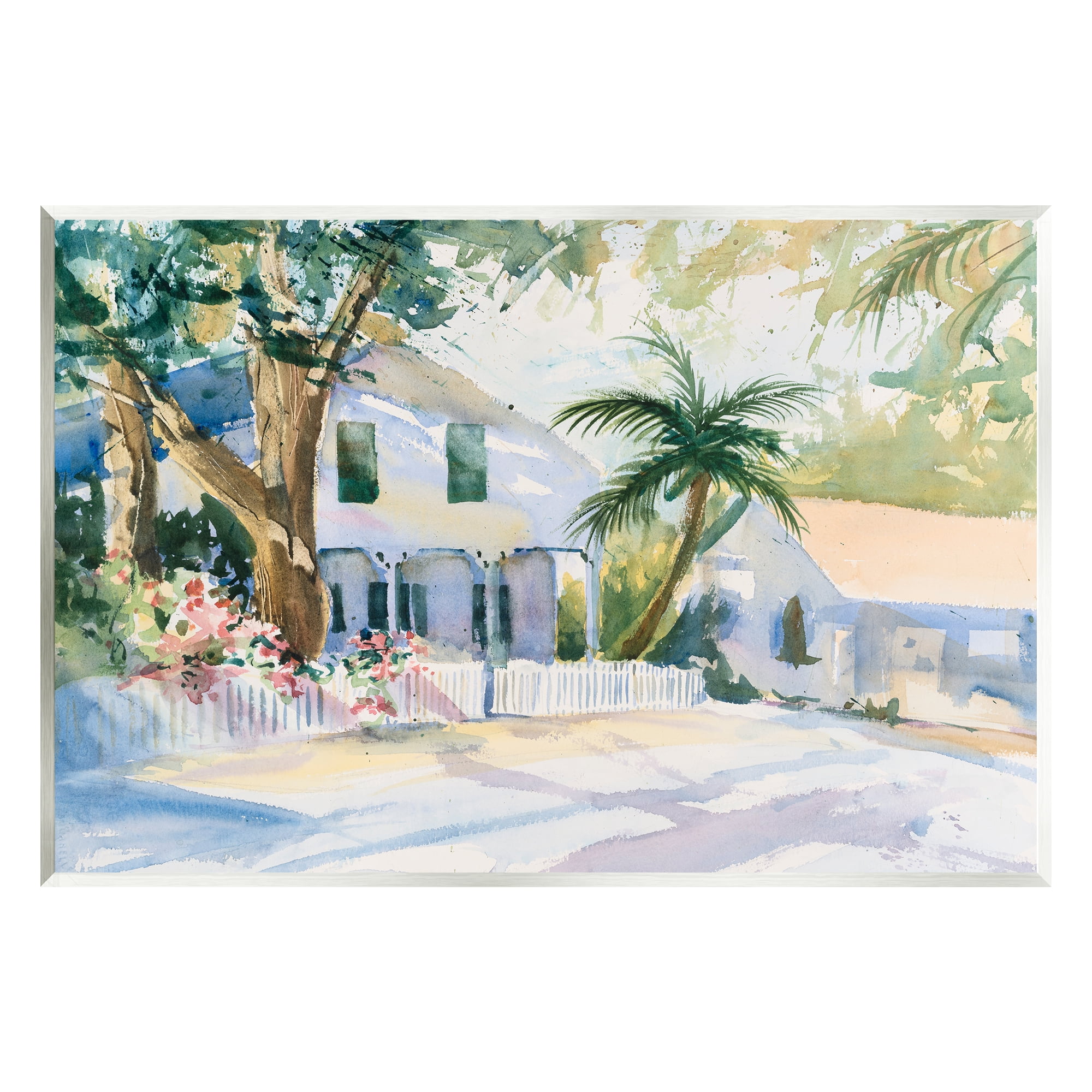 Stupell Industries Seaside Neighborhood Palm Trees Coastal Painting Unframed Art Print Wall Art