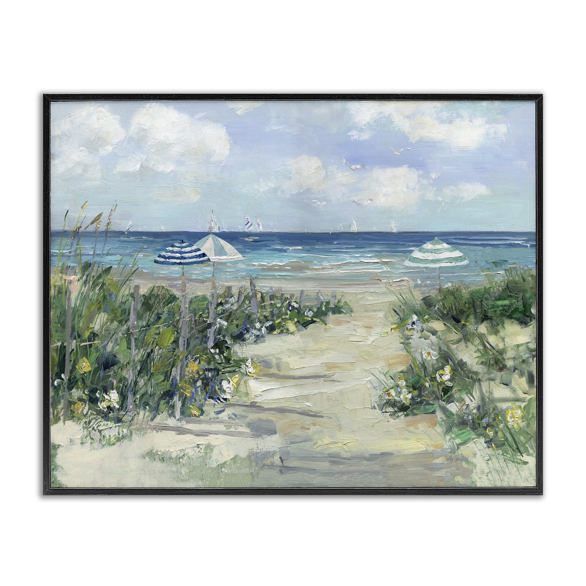 Stupell Industries Seaside Path To Striped Umbrellas Black Framed Giclee Art, design by Sally Swatland