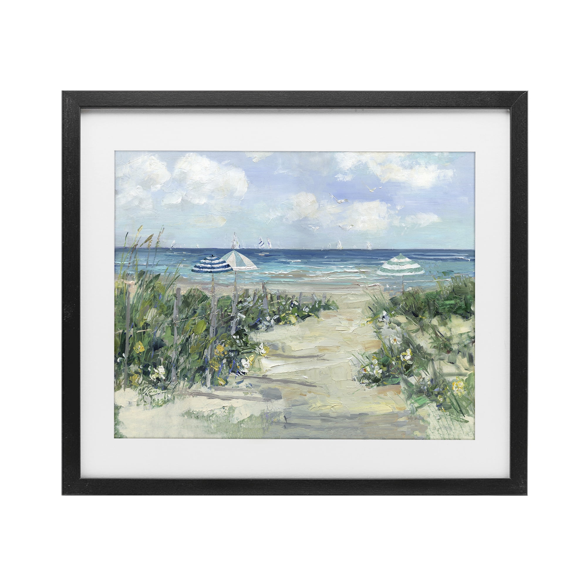 Stupell Industries Seaside Path To Striped Umbrellas Black Framed Print Under Glass, design by Sally Swatland