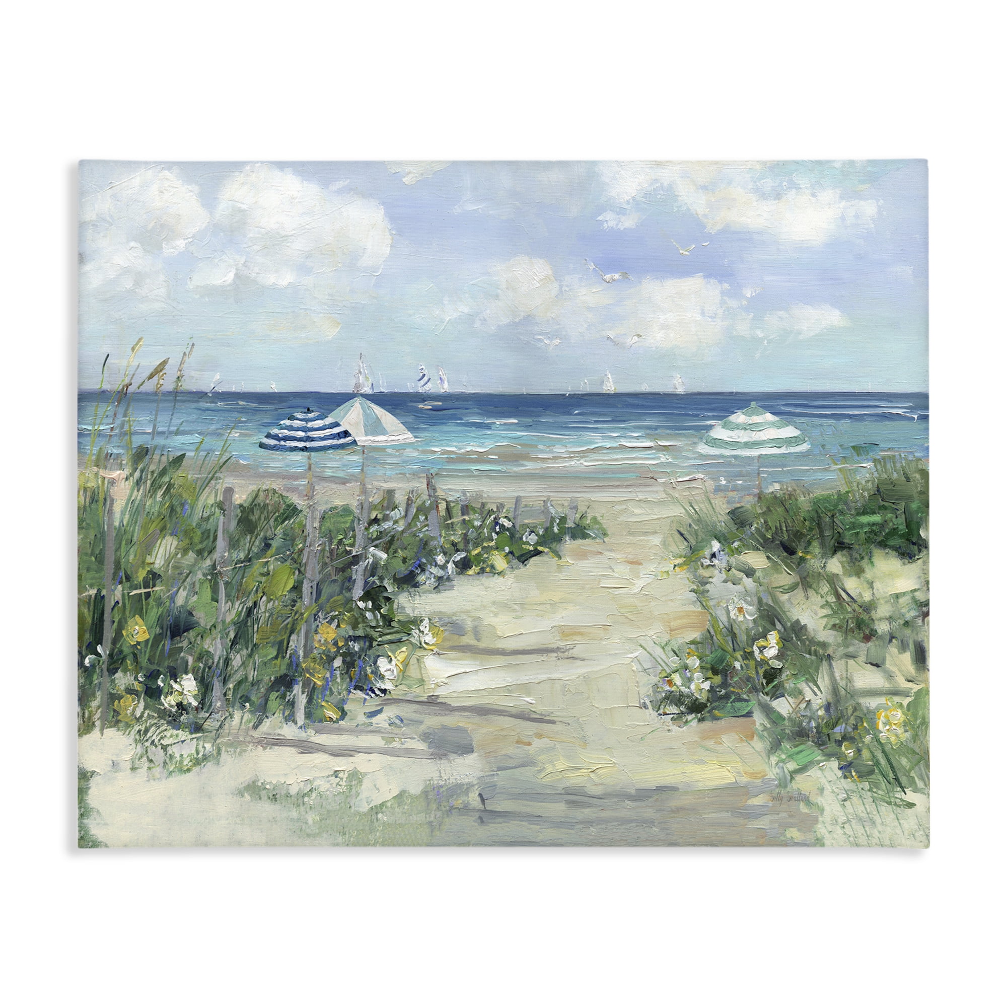 Stupell Industries Seaside Path To Striped Umbrellas Canvas Wall Art, design by Sally Swatland