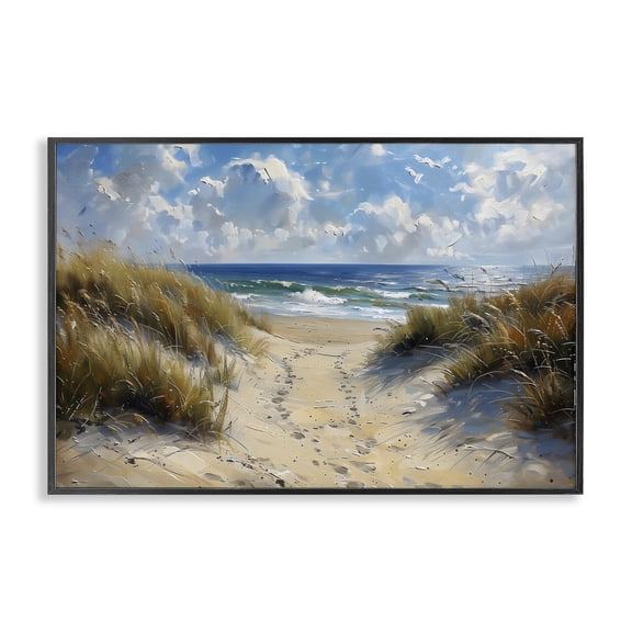 Stupell Industries Seaside Pathway Footprints Black Framed Giclee Art design by LSR Creative Studio, 16 x 24