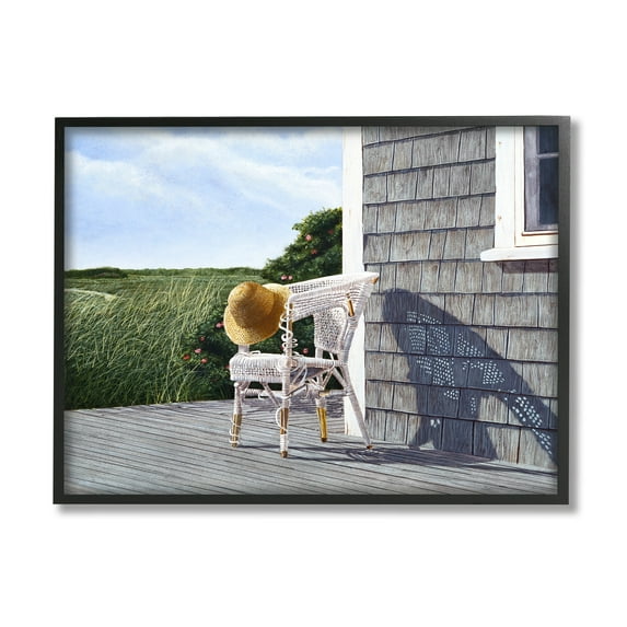 Stupell Industries Seaside Porch Landscape Rural Grassland Hills Painting Black Framed Art Print Wall Art, Design by Tom Mielko