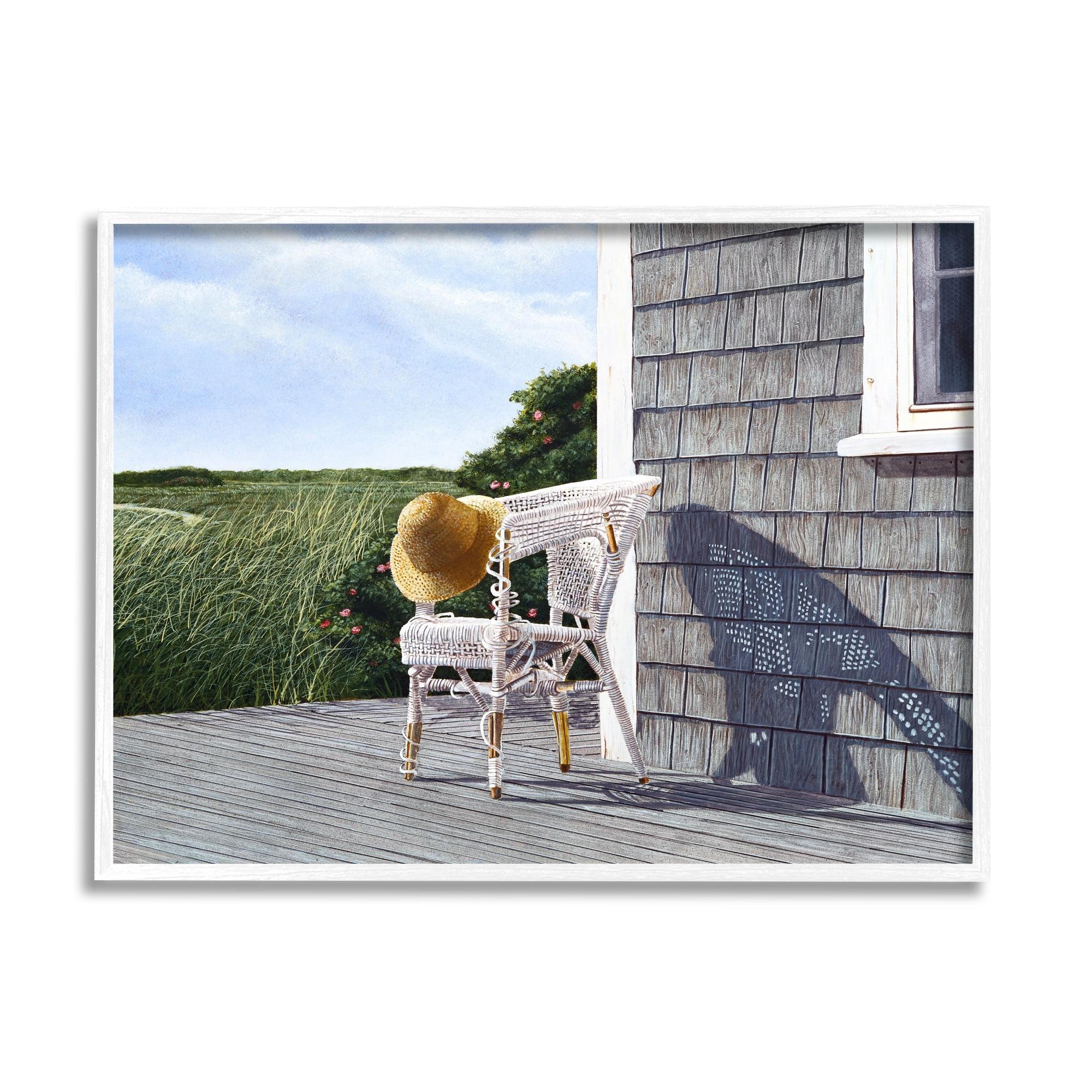 Stupell Industries Seaside Porch Landscape Rural Grassland Hills Painting White Framed Art Print Wall Art, Design by Tom Mielko