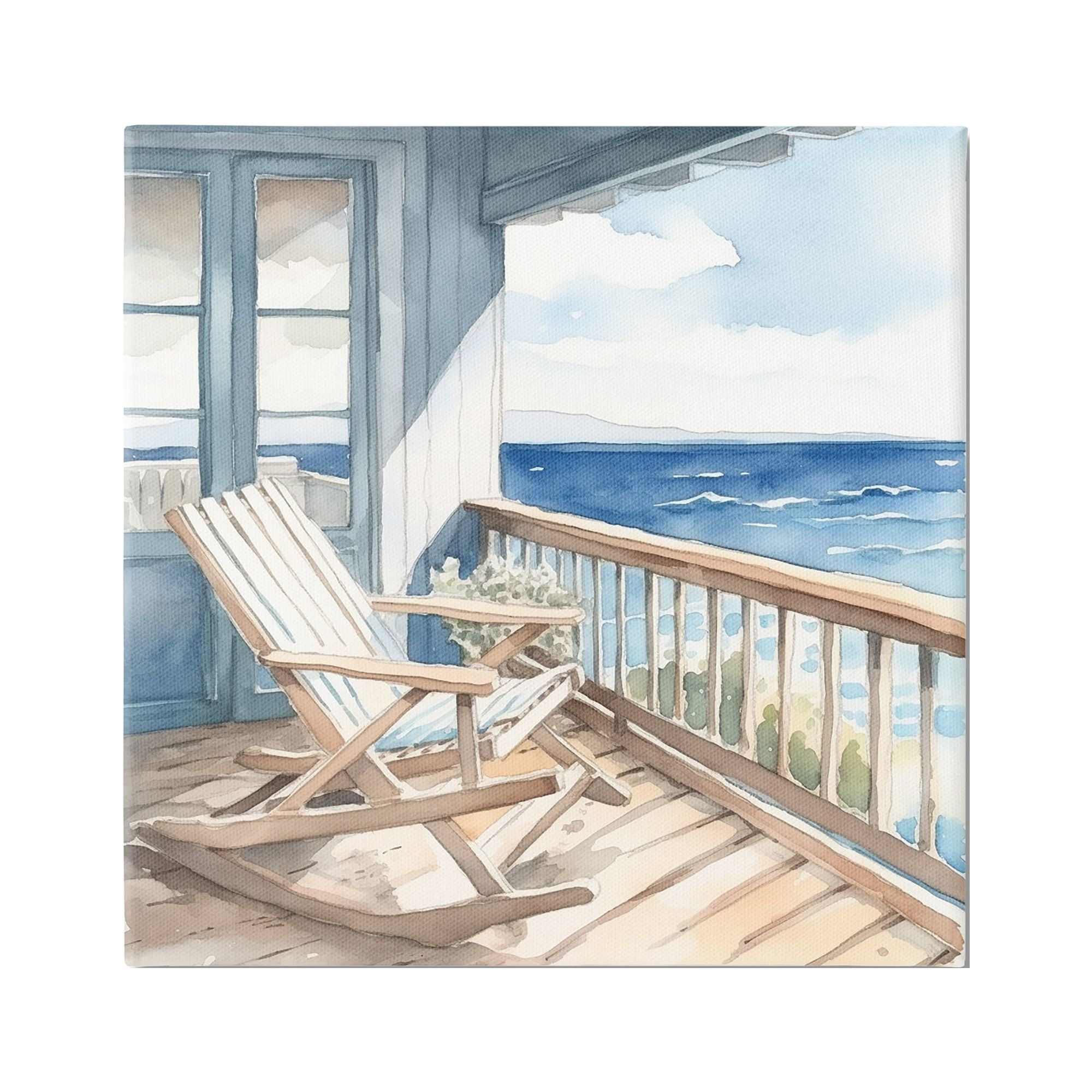 Stupell Industries Seaside Porch View Landscape Painting Gallery Wrapped Canvas Art Print Wall Art, 30 x 30