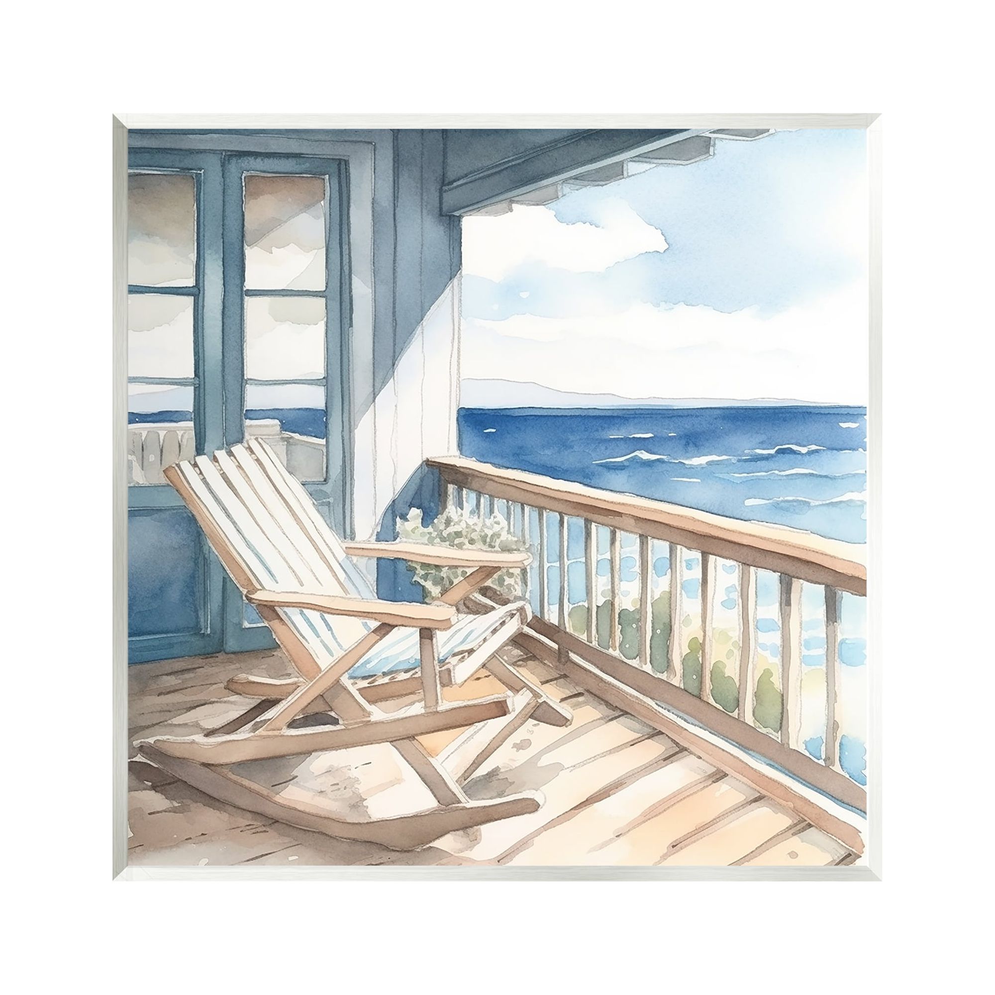 Stupell Industries Seaside Porch View Landscape Painting Unframed Art Print Wall Art, 12 x 12