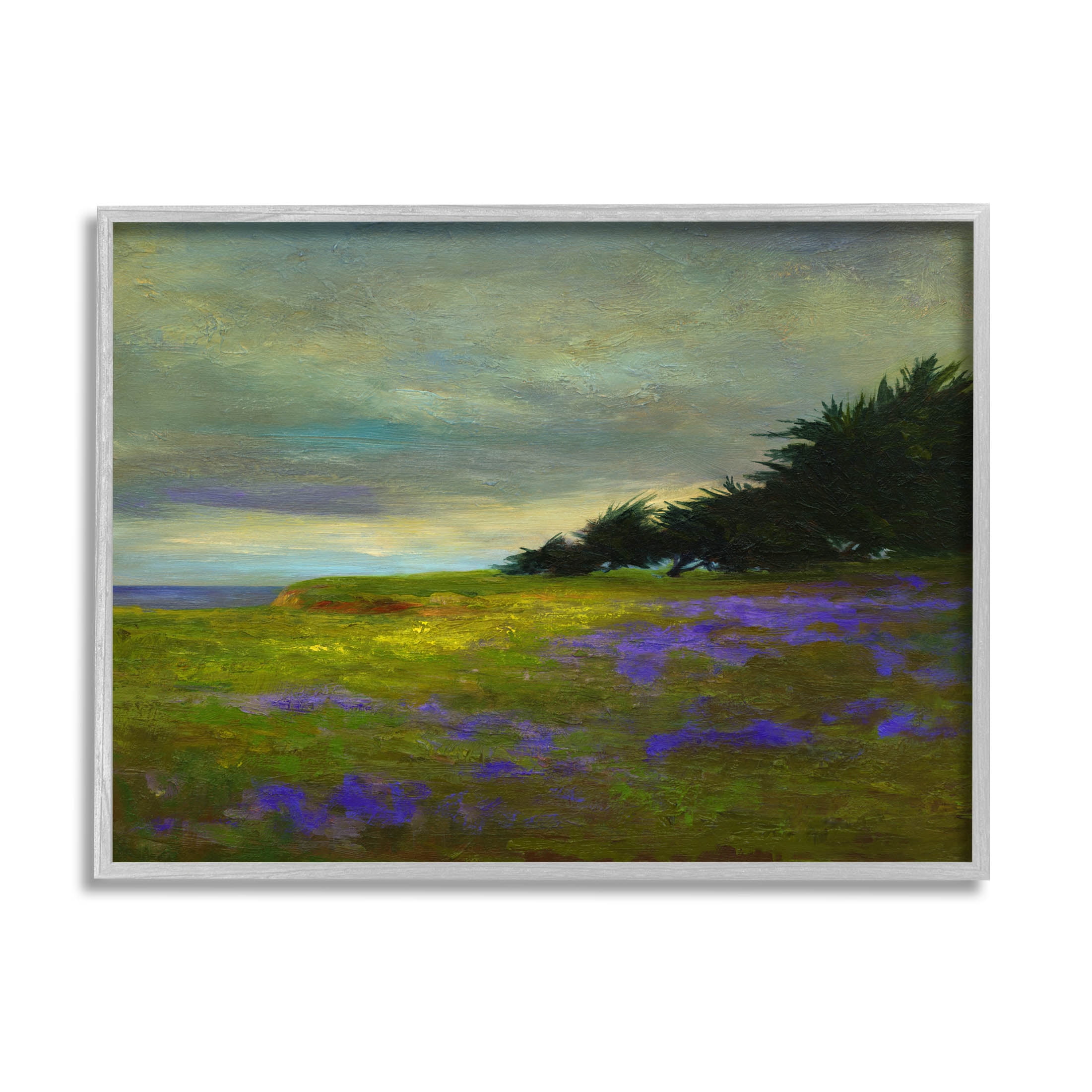 Stupell Industries Seaside Purple Meadow Flowers Painting Gray Framed Art Print Wall Art, Design by Sheila Finch