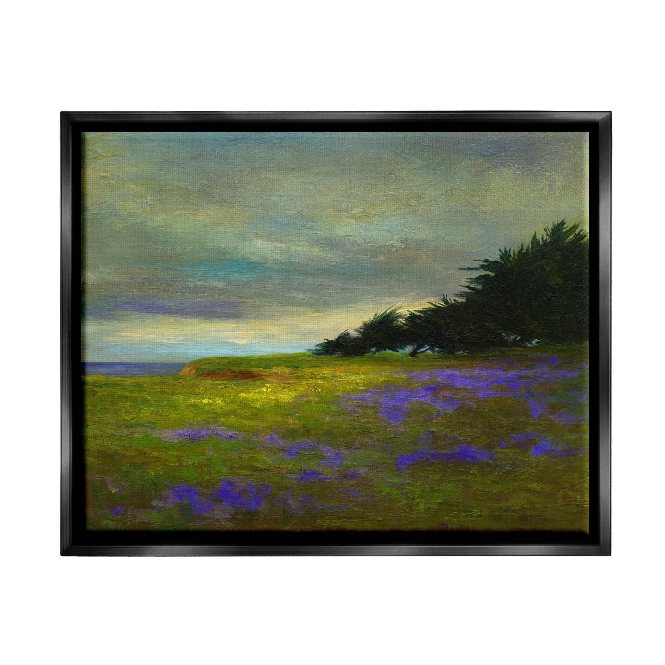 Stupell Industries Seaside Purple Meadow Flowers Painting Jet Black Floating Framed Canvas Print Wall Art, Design by Sheila Finch
