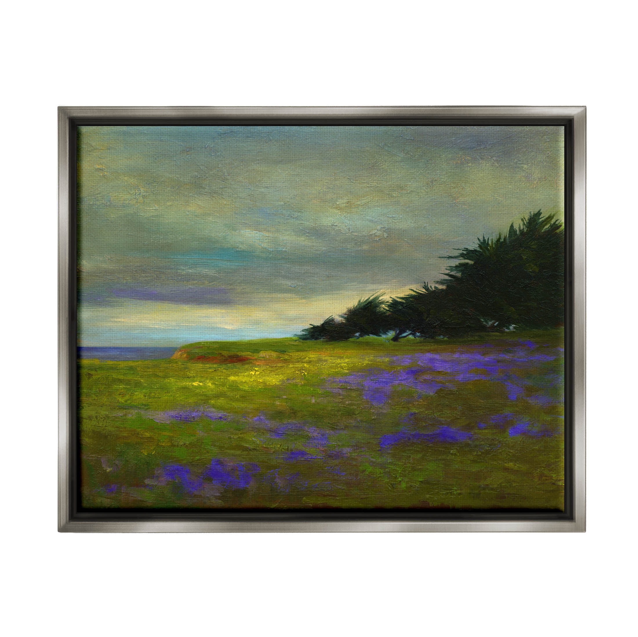 Stupell Industries Seaside Purple Meadow Flowers Painting Luster Gray Floating Framed Canvas Print Wall Art, Design by Sheila Finch