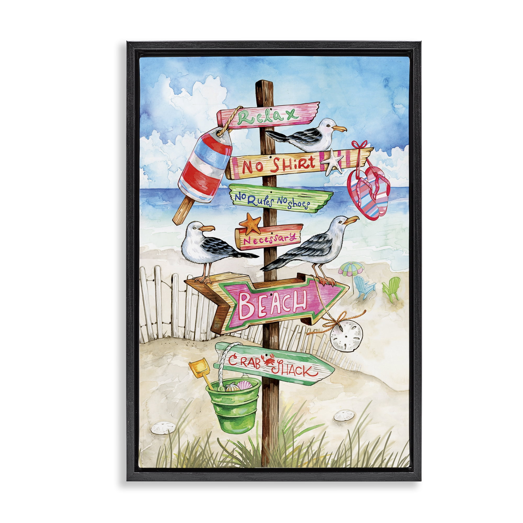 Stupell Industries Seaside Rules Signs Nautical & Beach Painting Black Floater Framed Canvas Art Print Wall Art, 17 x 25