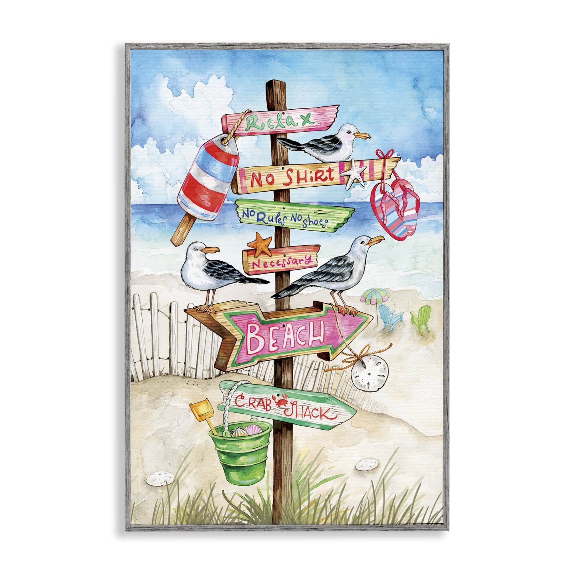 Stupell Industries Seaside Rules Signs Nautical & Beach Painting Gray Framed Art Print Wall Art, 16 x 24