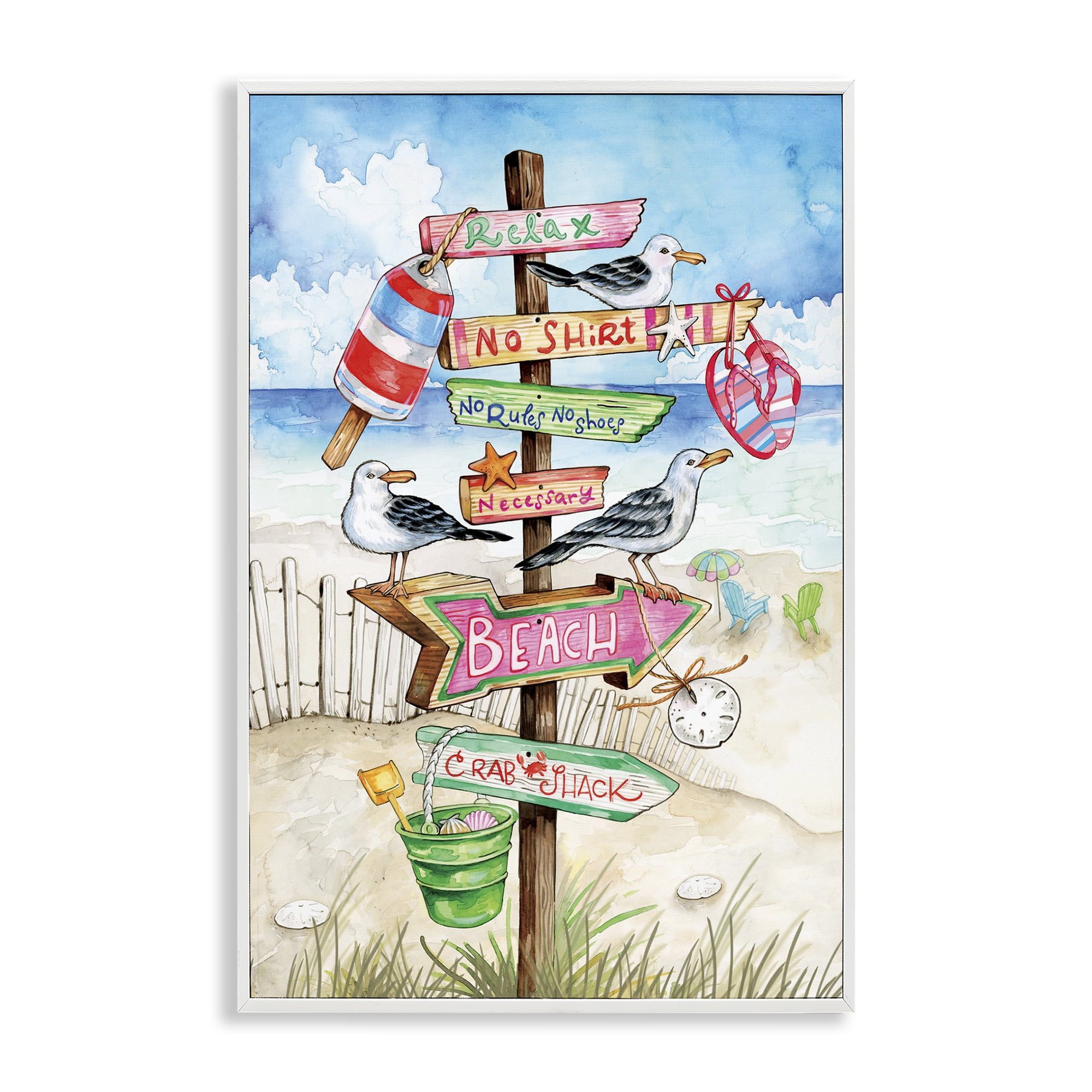 Stupell Industries Seaside Rules Signs Nautical & Beach Painting White Framed Art Print Wall Art, 12 x 18