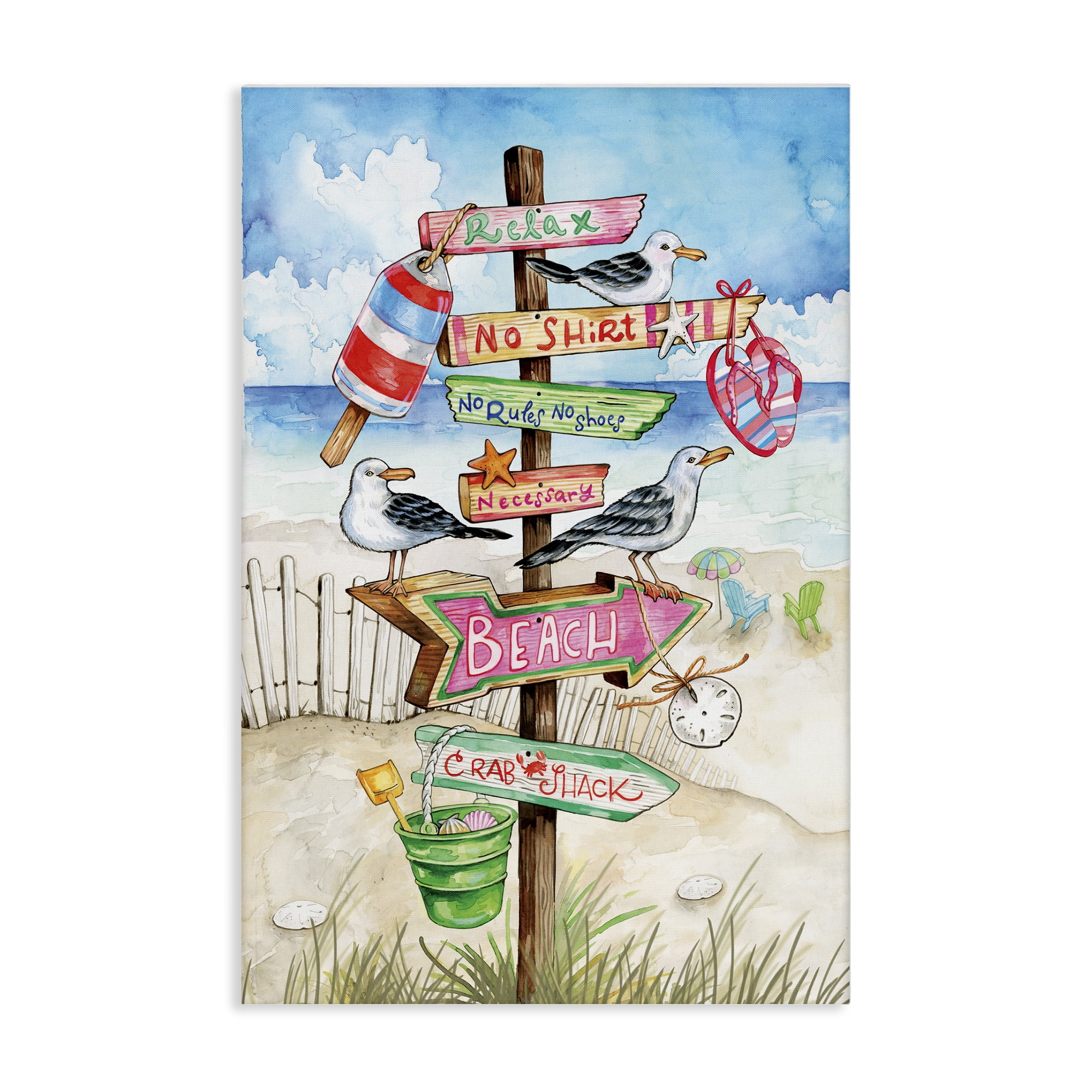 Stupell Industries Seaside Rules Signs Nautical & Beach Painting Wrapped Canvas Art Print Wall Art, 24 x 36