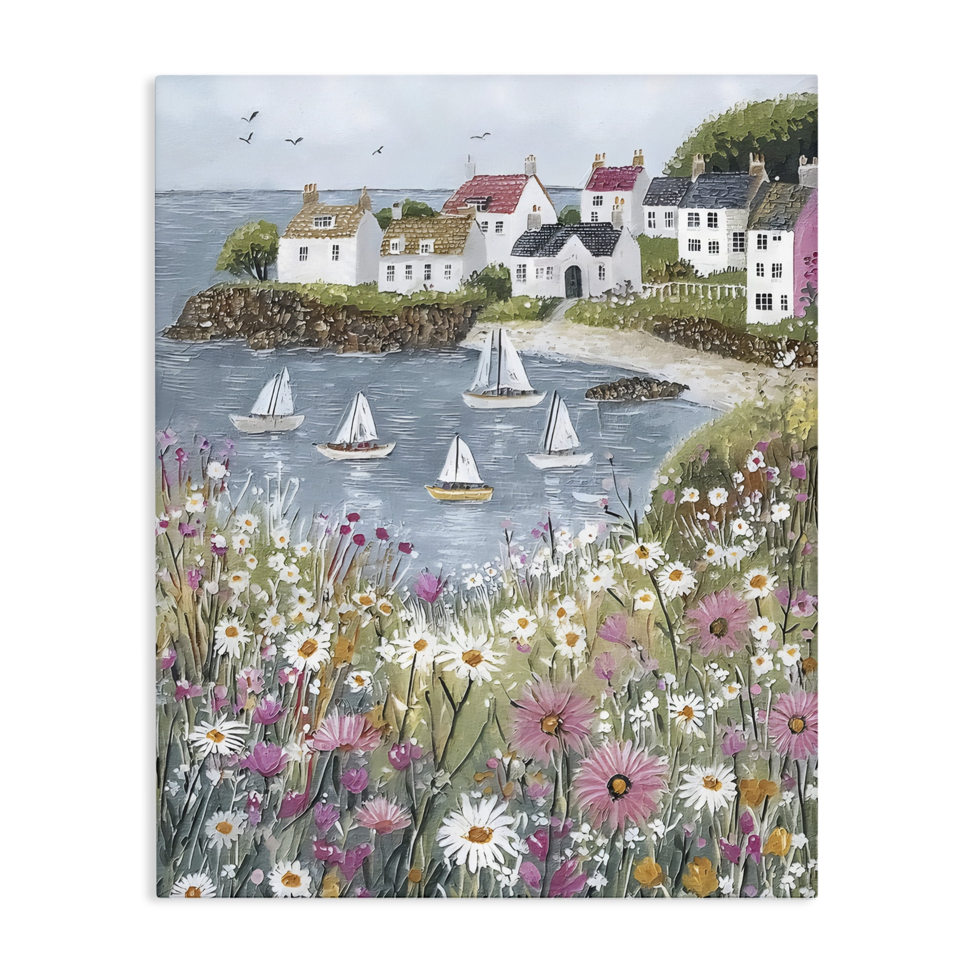 Stupell Industries Seaside Sailboats in Village Bay Canvas Wall Art, design by Riley B