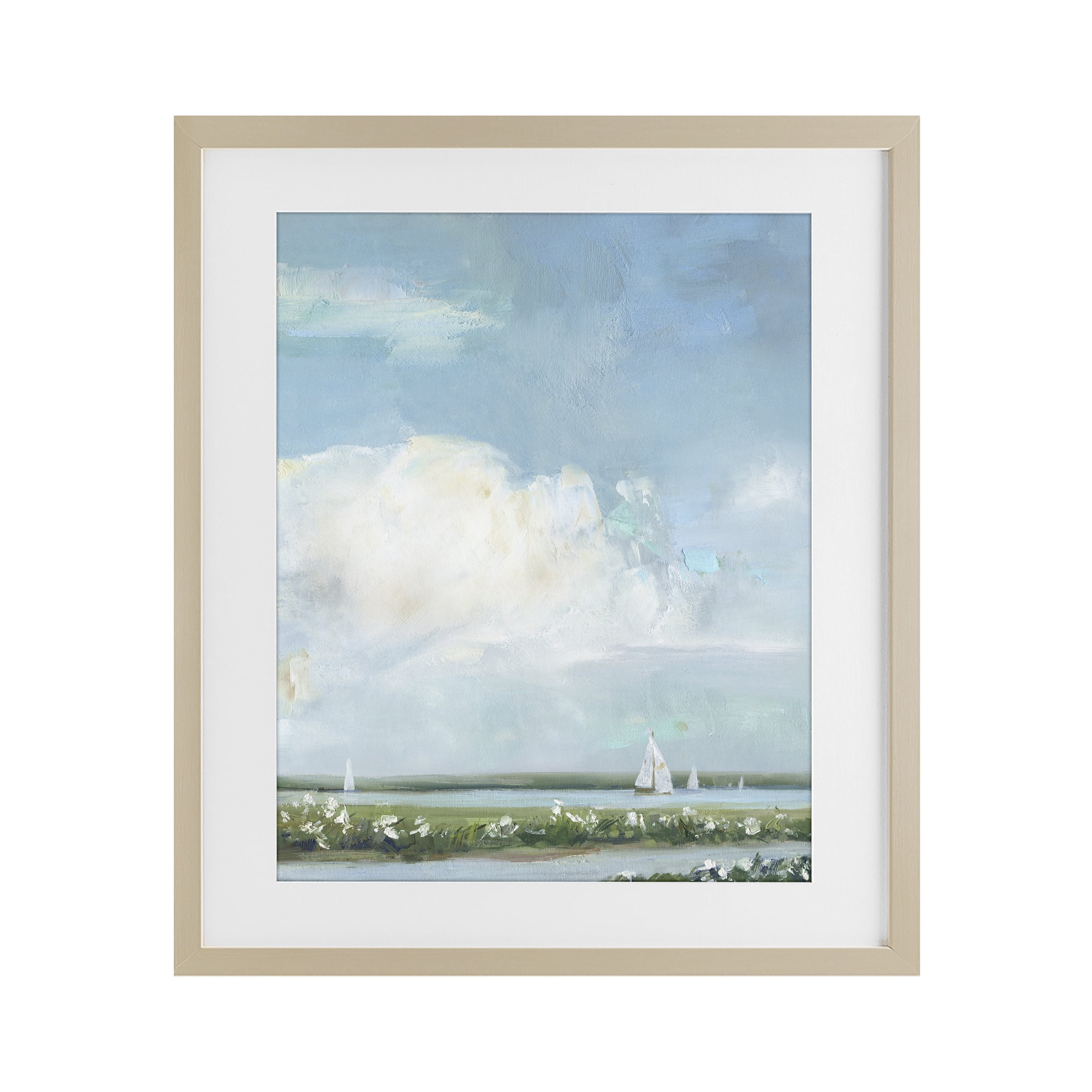 Stupell Industries Seaside Sailing Along Meadow Birch Framed Print Under Glass, design by Sally Swatland