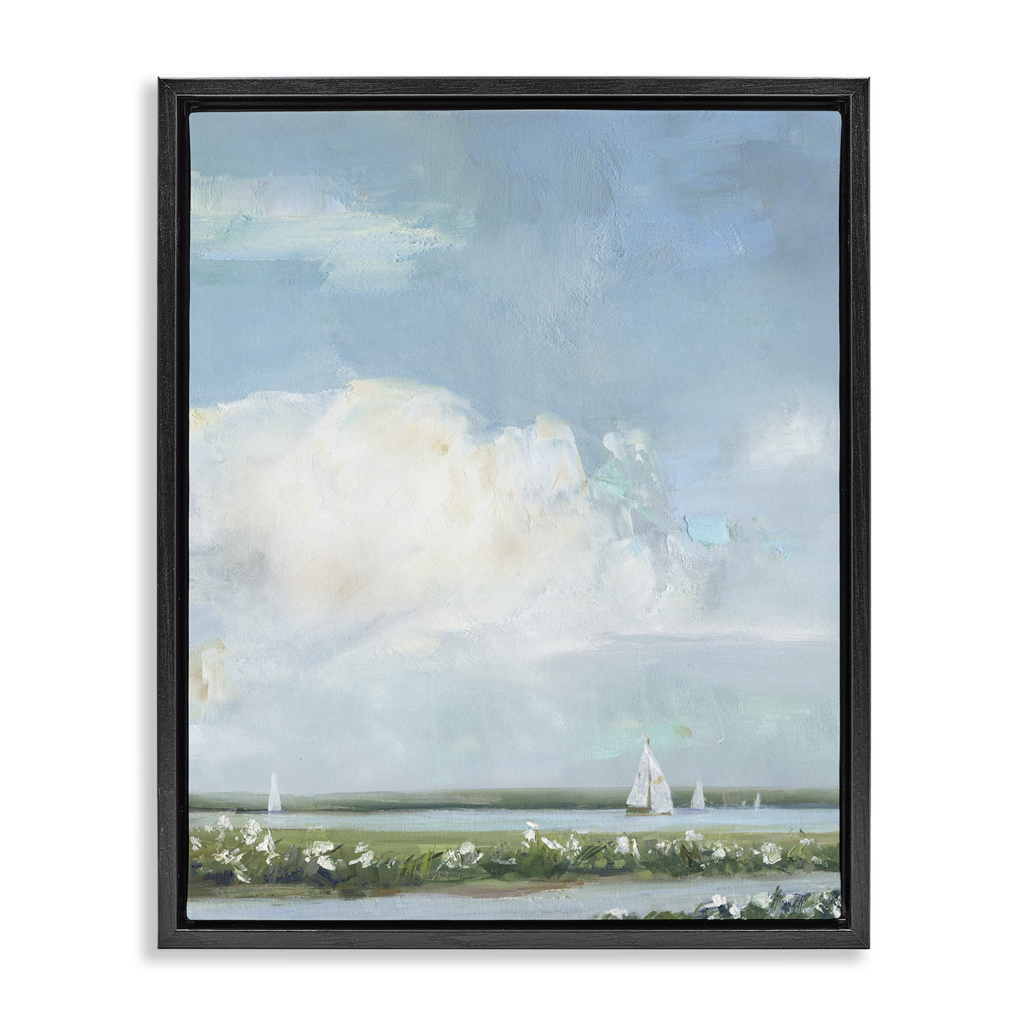 Stupell Industries Seaside Sailing Along Meadow Black Framed Floater Canvas Wall Art, design by Sally Swatland