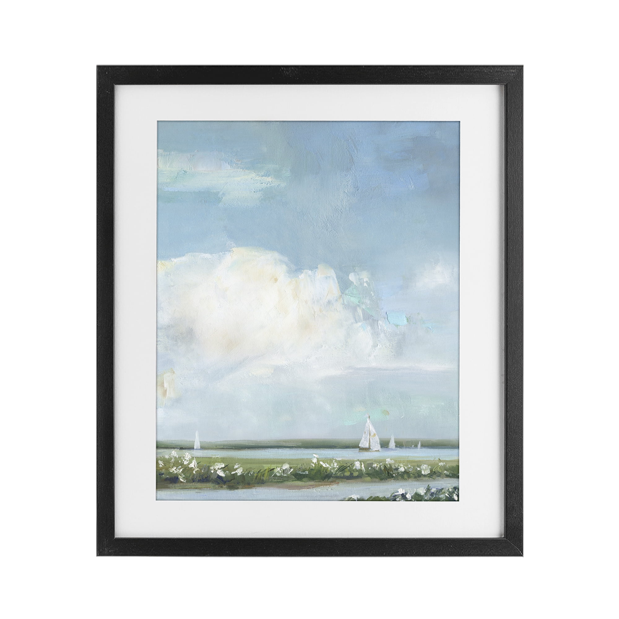 Stupell Industries Seaside Sailing Along Meadow Black Framed Print Under Glass, design by Sally Swatland