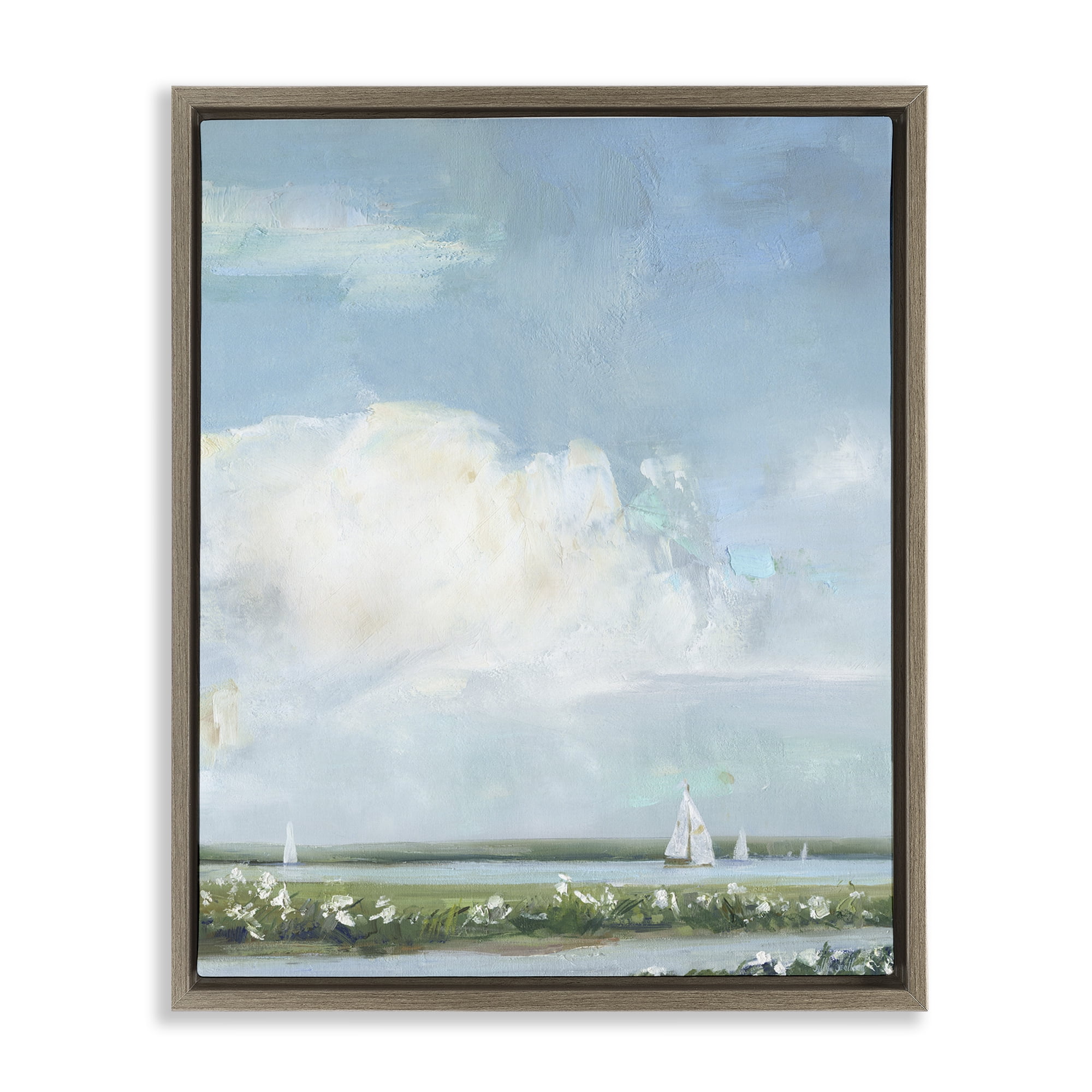 Stupell Industries Seaside Sailing Along Meadow Brown Framed Floater Canvas Wall Art, design by Sally Swatland