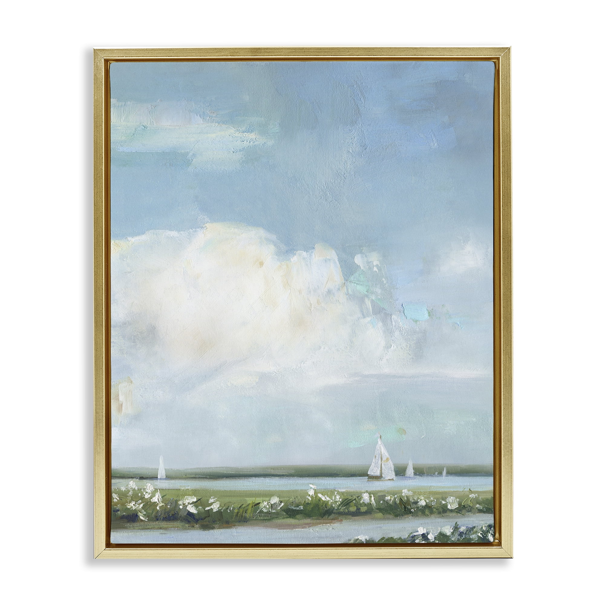 Stupell Industries Seaside Sailing Along Meadow Gold Framed Floater Canvas Wall Art, design by Sally Swatland
