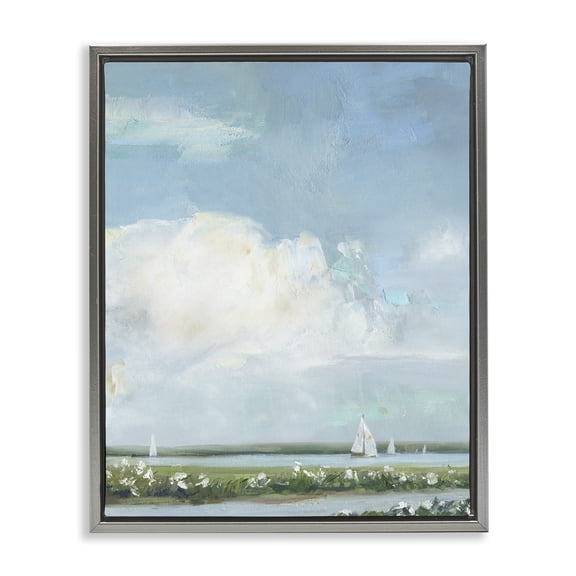 Stupell Industries Seaside Sailing Along Meadow Gray Framed Floater Canvas Wall Art, design by Sally Swatland