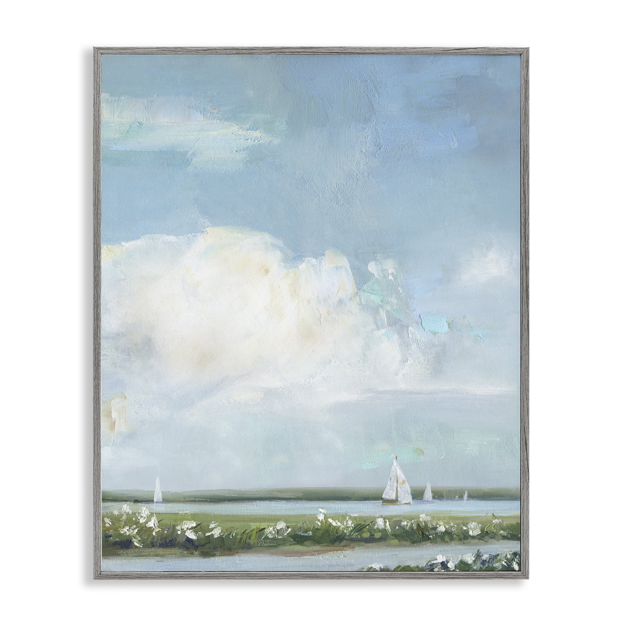 Stupell Industries Seaside Sailing Along Meadow Gray Framed Giclee Art, design by Sally Swatland