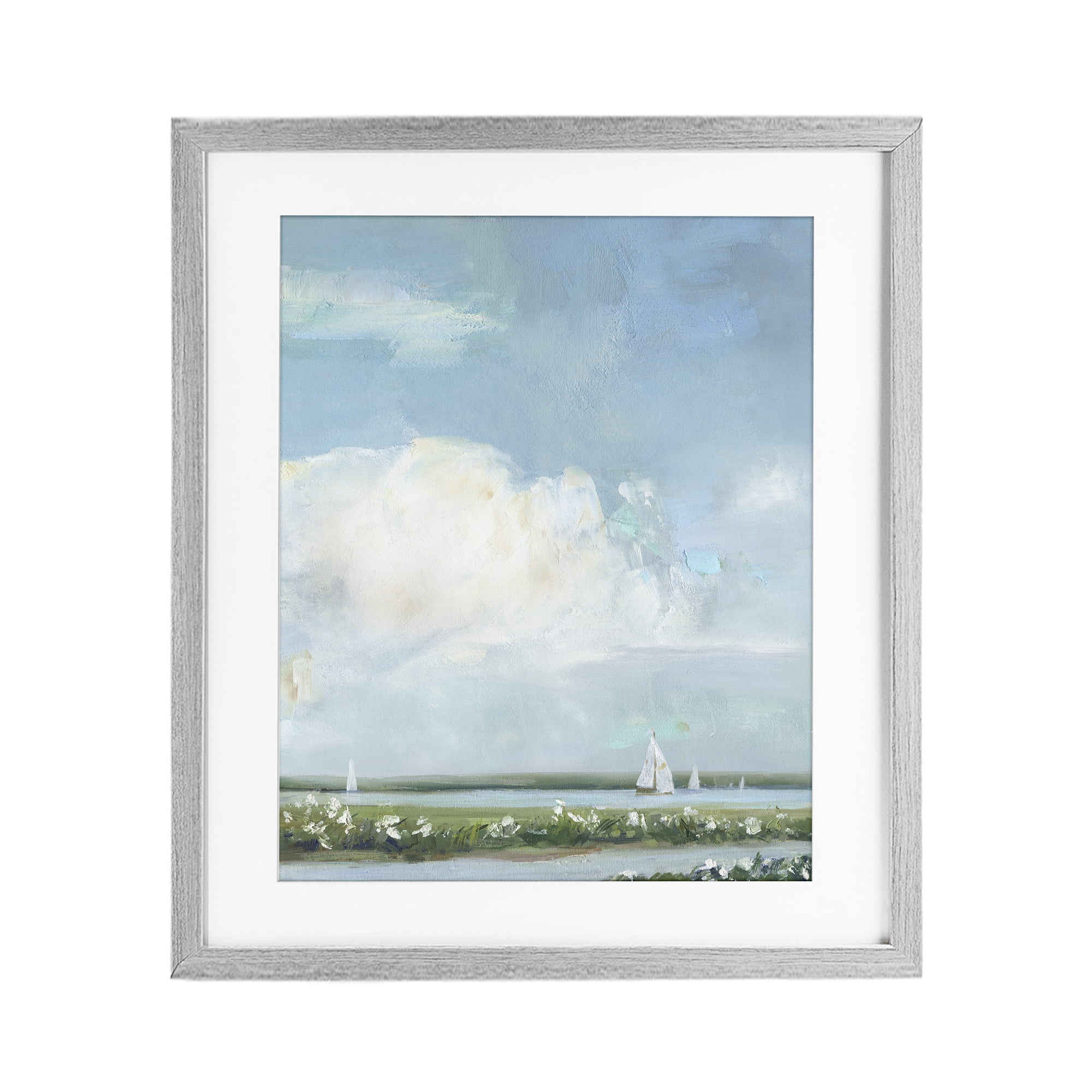 Stupell Industries Seaside Sailing Along Meadow Gray Framed Print Under Glass, design by Sally Swatland