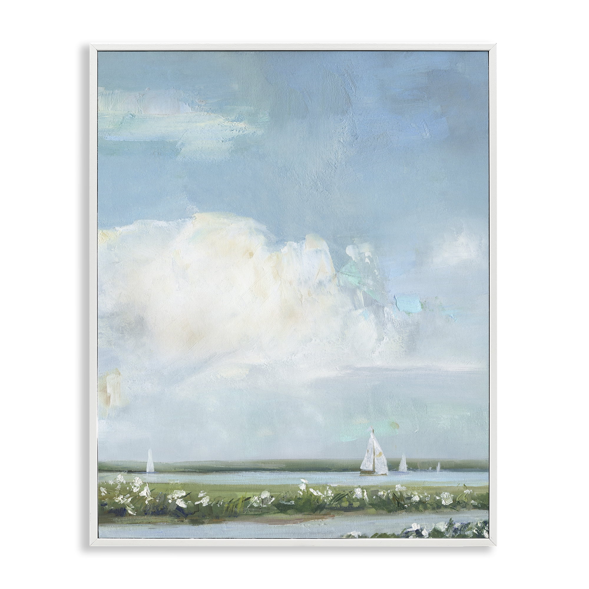 Stupell Industries Seaside Sailing Along Meadow White Framed Giclee Art, design by Sally Swatland