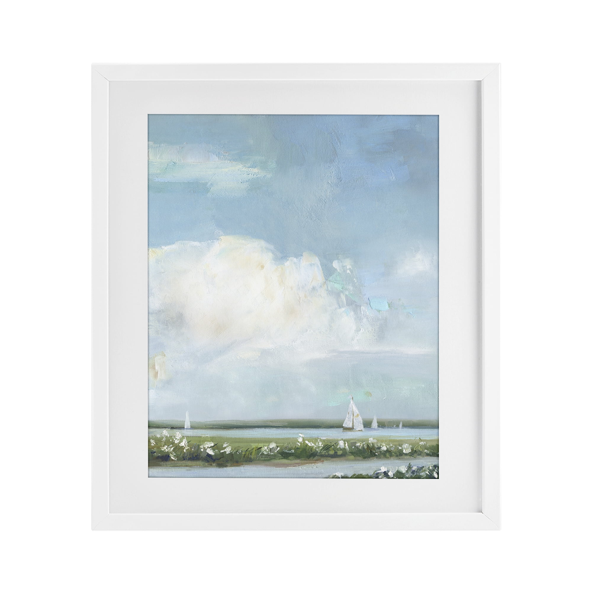 Stupell Industries Seaside Sailing Along Meadow White Framed Print Under Glass, design by Sally Swatland