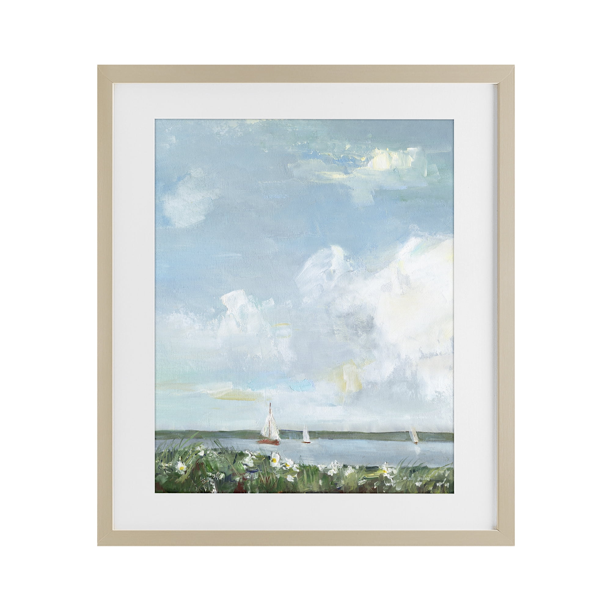 Stupell Industries Seaside Sailing Under Clouds Birch Framed Print Under Glass, design by Sally Swatland