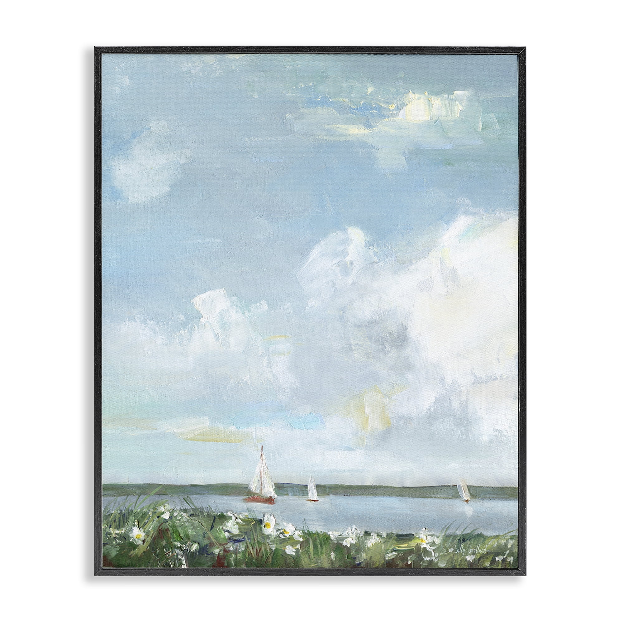 Stupell Industries Seaside Sailing Under Clouds Black Framed Giclee Art, design by Sally Swatland