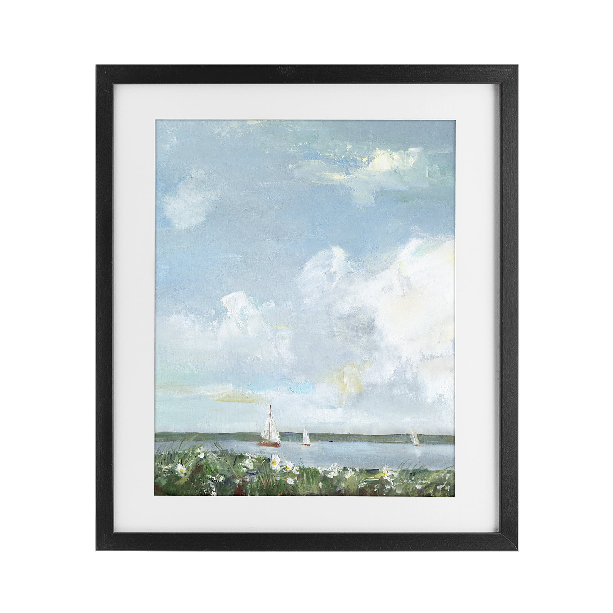 Stupell Industries Seaside Sailing Under Clouds Black Framed Print Under Glass, design by Sally Swatland