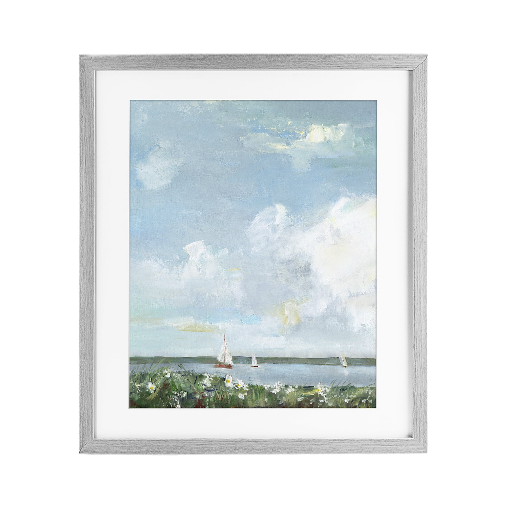 Stupell Industries Seaside Sailing Under Clouds Gray Framed Print Under Glass, design by Sally Swatland