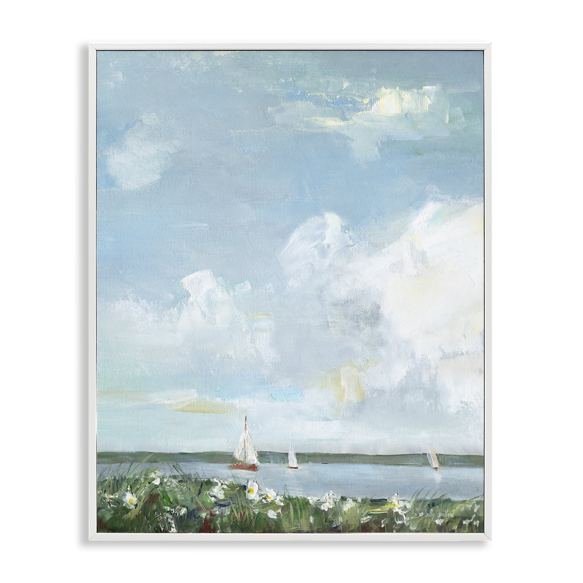 Stupell Industries Seaside Sailing Under Clouds White Framed Giclee Art, design by Sally Swatland