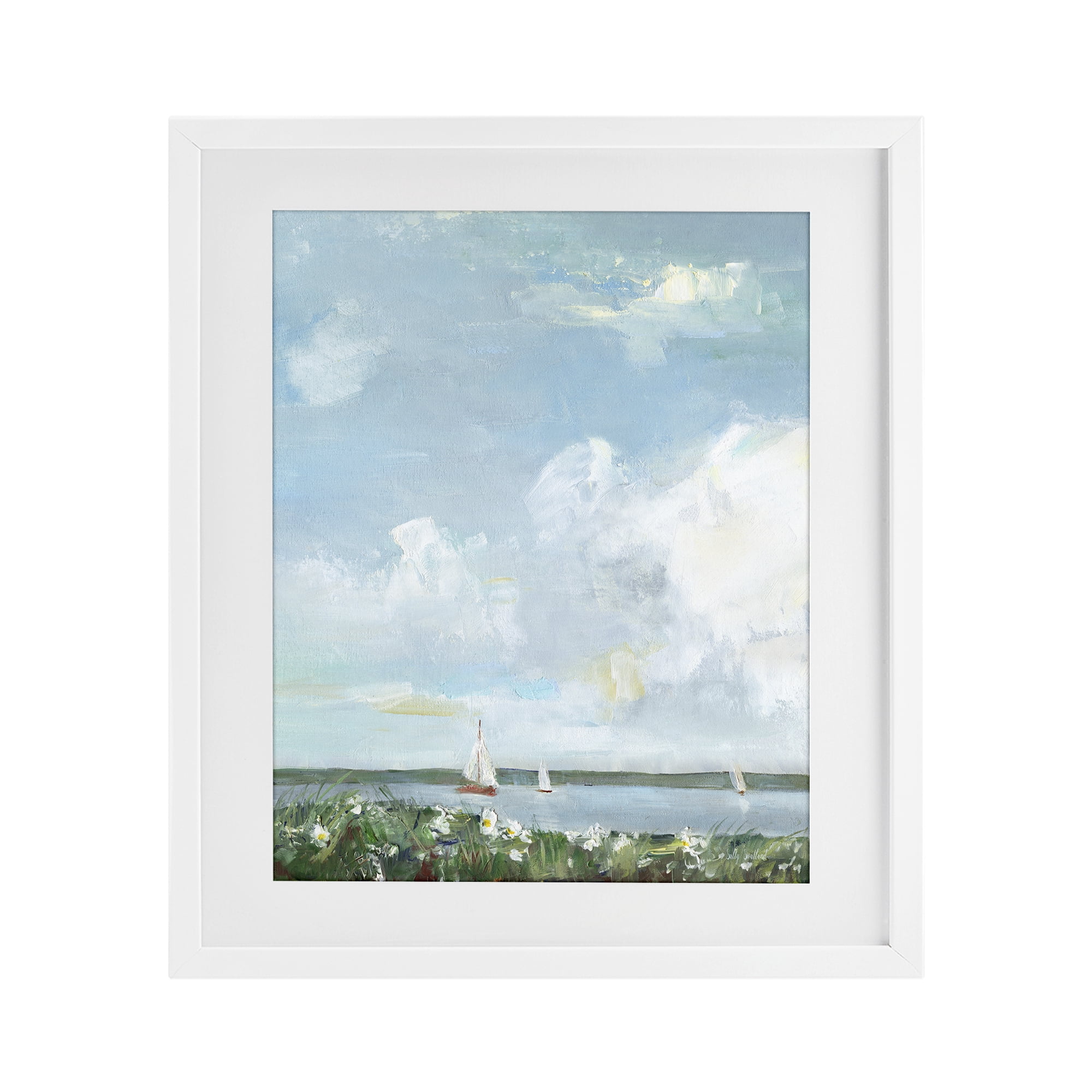 Stupell Industries Seaside Sailing Under Clouds White Framed Print Under Glass, design by Sally Swatland