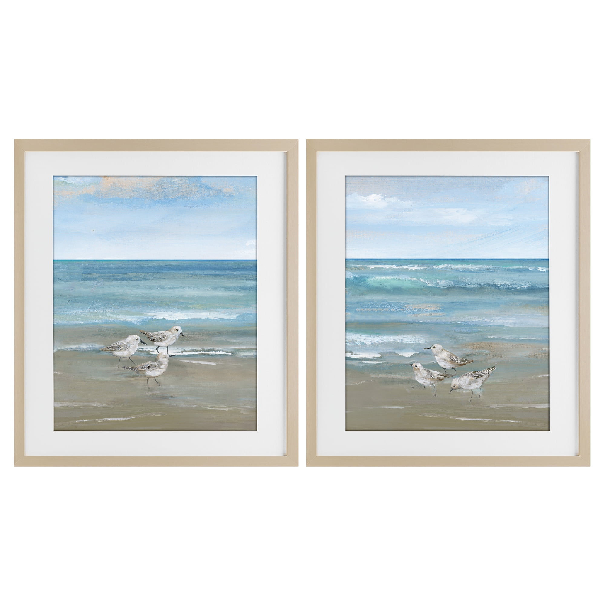 Stupell Industries Seaside Sanderlings at Dawn 2 Piece Birch Framed Print Under Glass Set, design by Nan