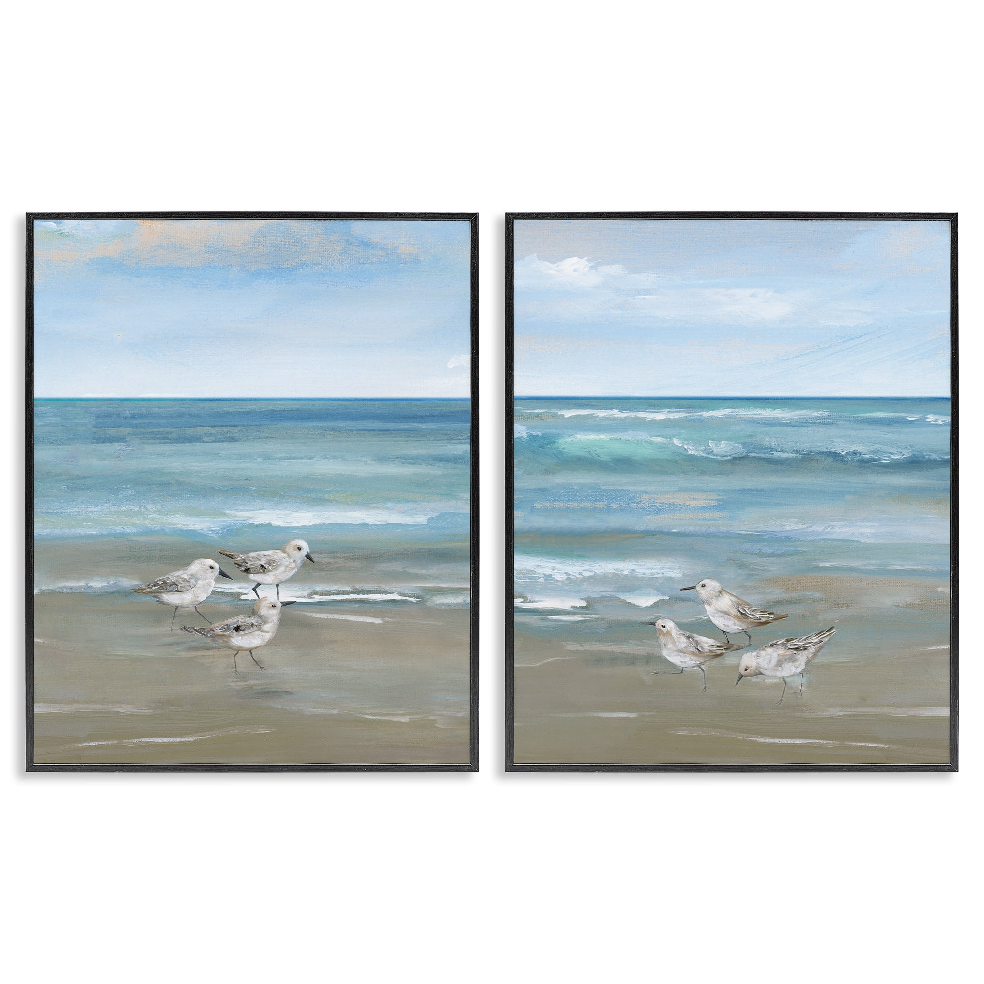 Stupell Industries Seaside Sanderlings at Dawn 2 Piece Black Framed Giclee Art Set, design by Nan
