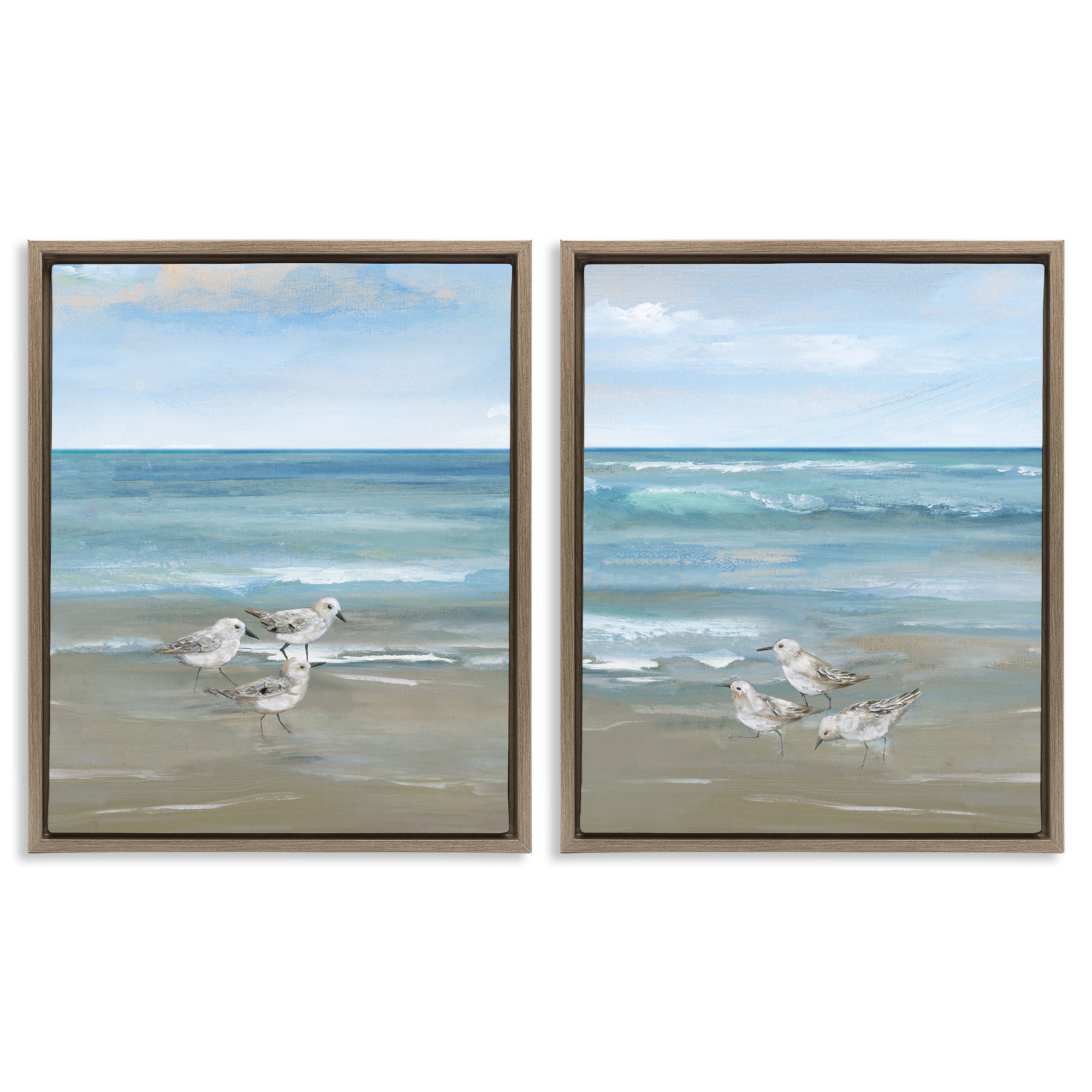 Stupell Industries Seaside Sanderlings at Dawn 2 Piece Brown Framed Floater Canvas Set, design by Nan